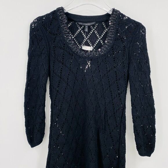 NEW WHBM Size XS 3/4 Sleeve Open Knit Embellished Tunic Sweater Top - Picture 2 of 9